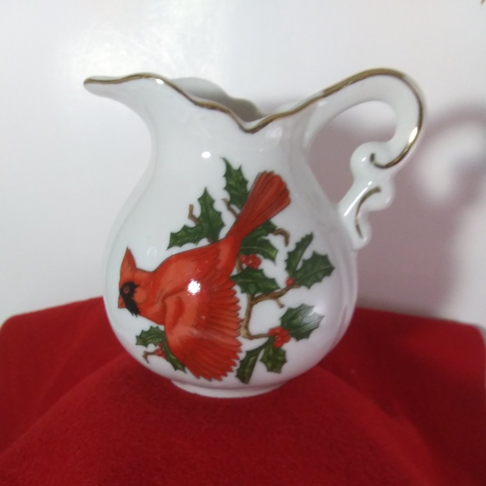 Cardinal image on small pitcher by Lefton